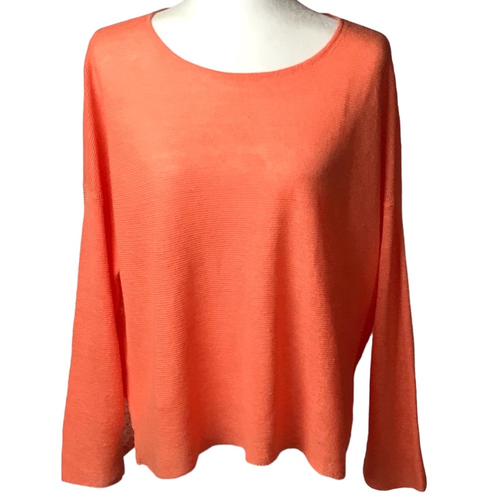 Eileen Fisher Sweater Peach Boat Neck Organic Cotton Open Stitch Slouchy